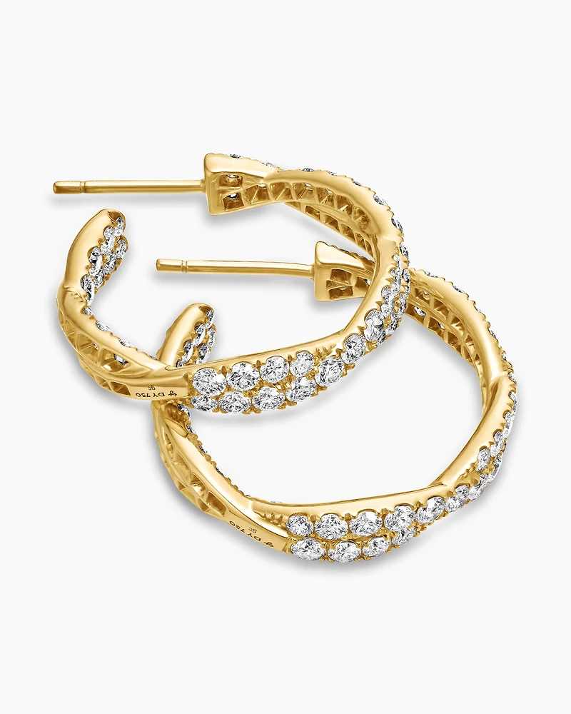 Floating Diamonds Invisible Set Hoop Earrings in Yellow Gold