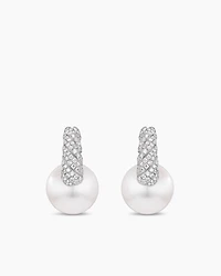 DY Lumina South Sea White Pearl Sculpted Cable Drop Earrings in White Gold with Diamonds