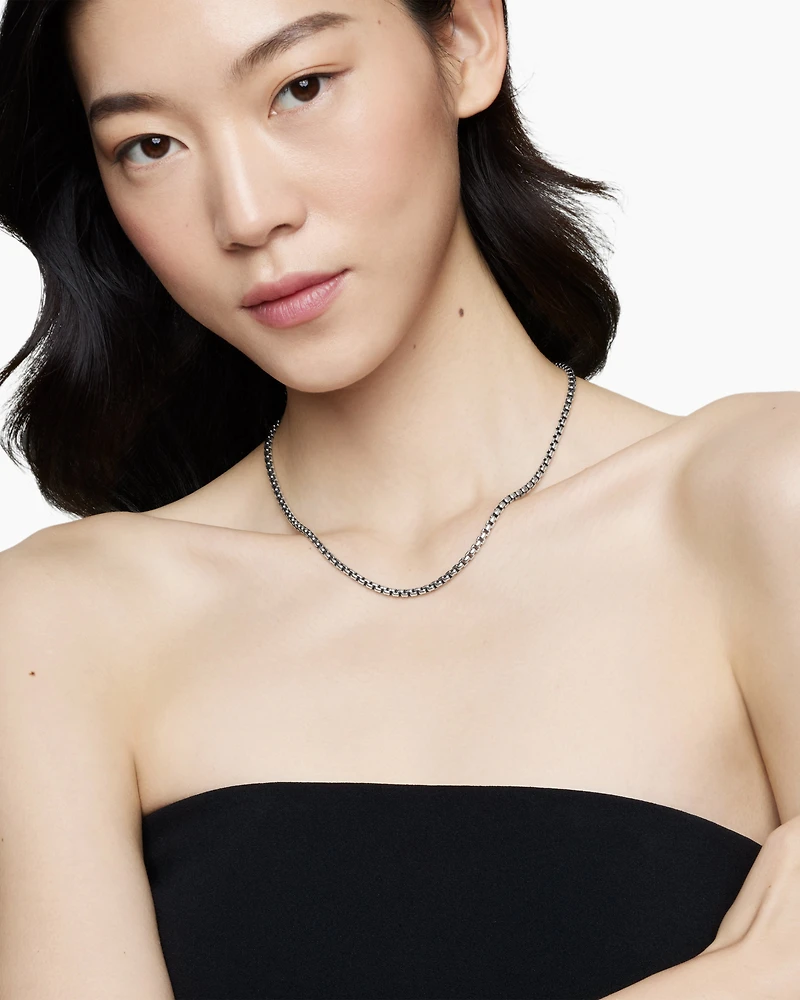 Box Chain Necklace Sterling Silver with 14K Yellow Gold Accent