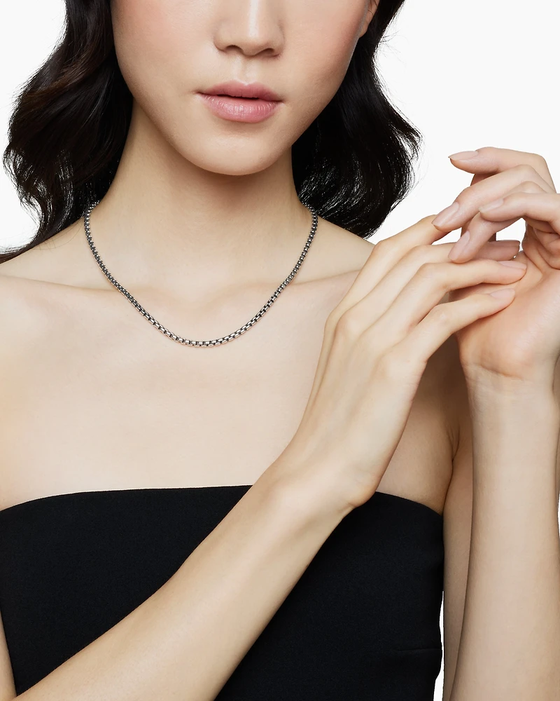 Box Chain Necklace Sterling Silver with 14K Yellow Gold Accent