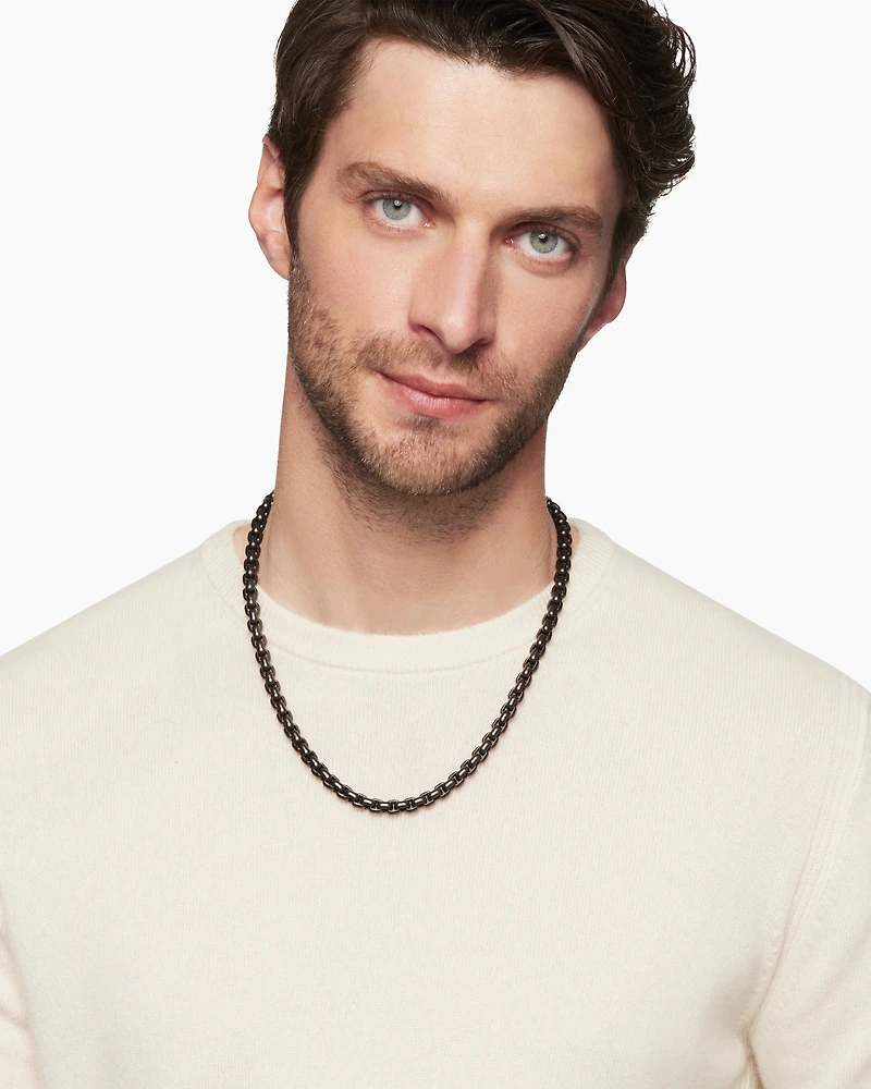 Box Chain Necklace with Stainless Steel and Sterling Silver