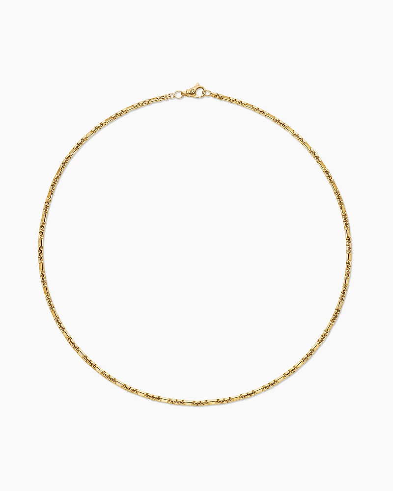 Open Station Box Chain Necklace 18K Yellow Gold
