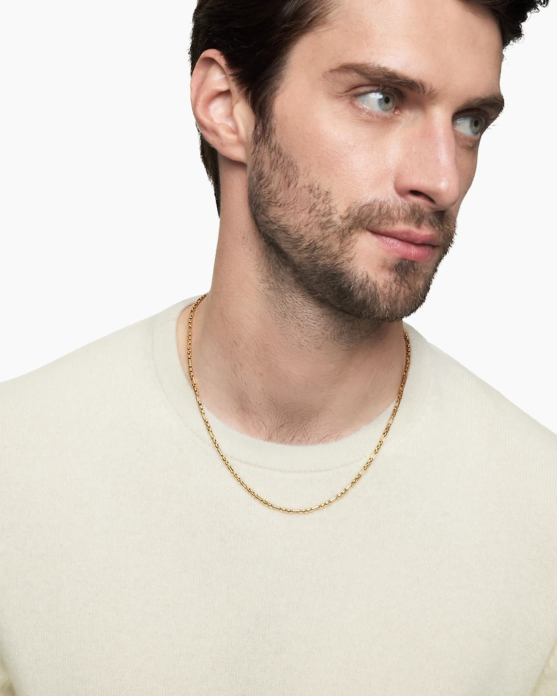 Open Station Box Chain Necklace 18K Yellow Gold