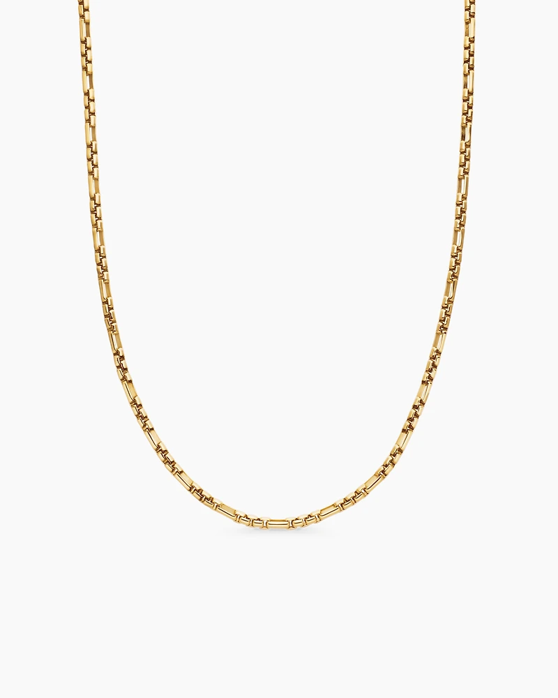 Open Station Box Chain Necklace 18K Yellow Gold