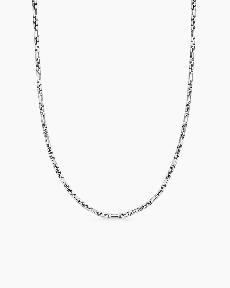 Open Station Box Chain Necklace Sterling Silver, 3mm