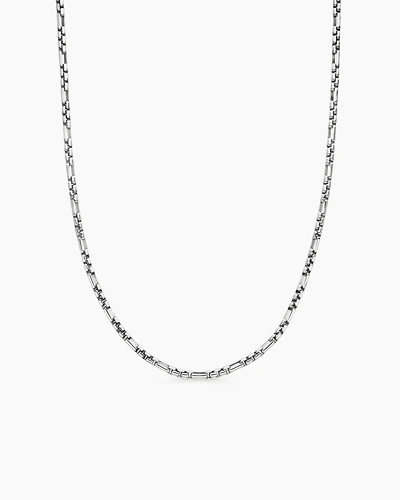 Open Station Box Chain Necklace Sterling Silver, 3mm