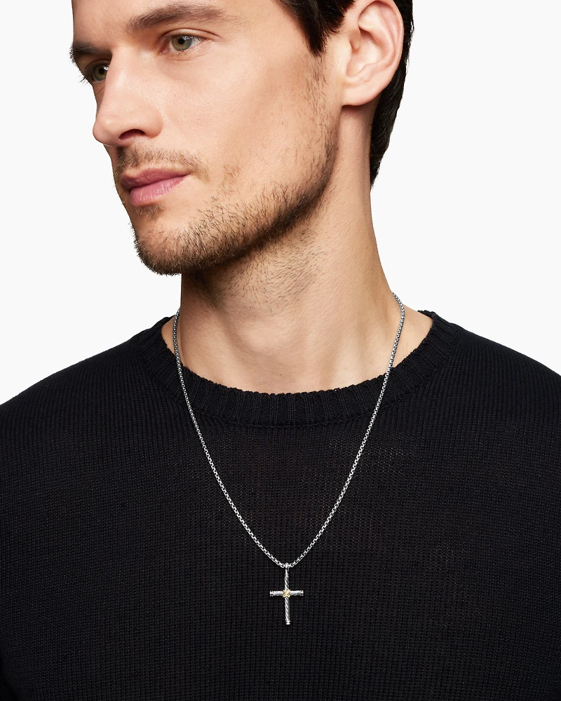 Cable Cross Pendant in Sterling Silver with 18K Yellow Gold, 35mm