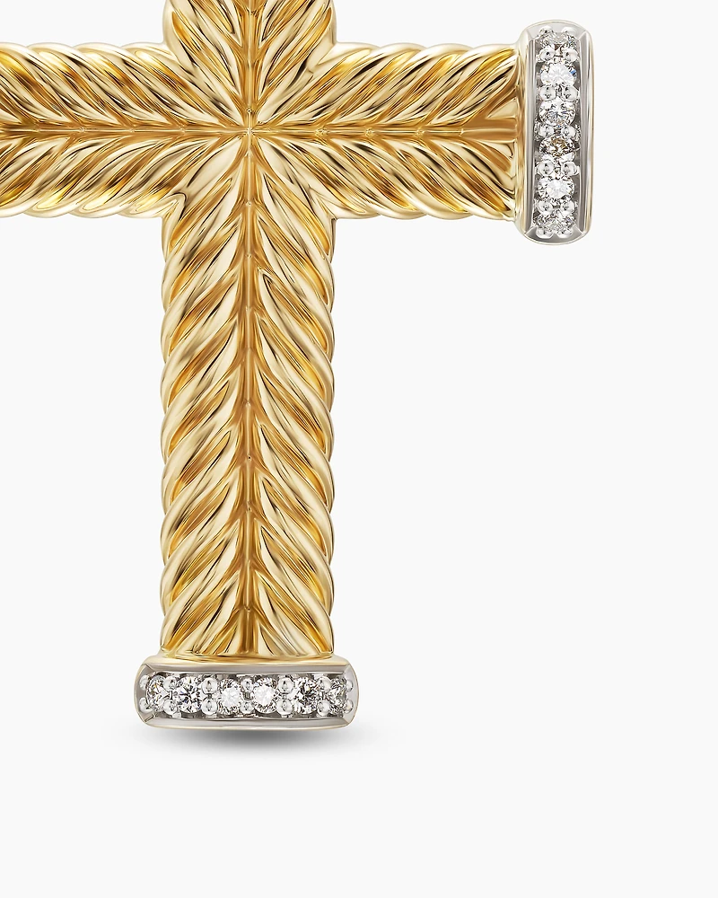 Chevron Cross Pendant in 18K Yellow Gold with Diamonds, 33mm