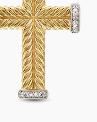 Chevron Cross Pendant in 18K Yellow Gold with Diamonds, 33mm