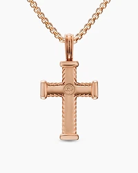 Chevron Cross Pendant in 18K Rose Gold with Cognac Diamonds, 33mm