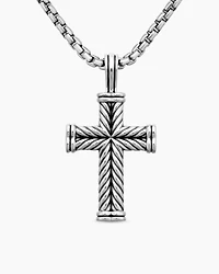 Chevron Cross Pendant in Sterling Silver, 40mm