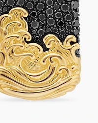 Waves Tag in Sterling Silver with 18K Yellow Gold and Black Diamonds, 39mm
