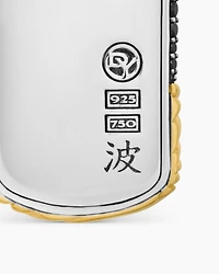 Waves Tag in Sterling Silver with 18K Yellow Gold and Black Diamonds, 39mm