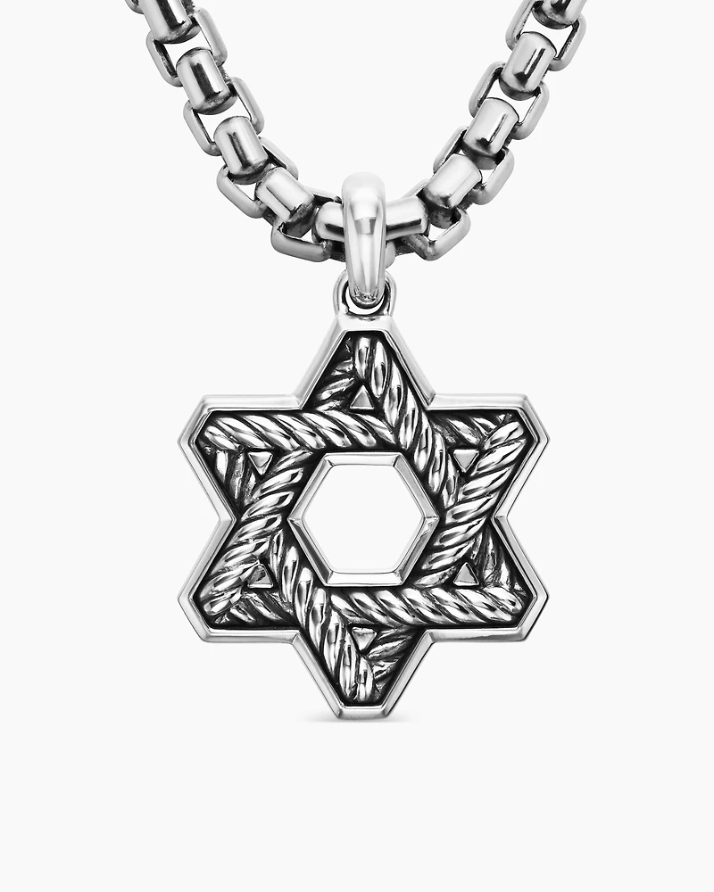 Streamline® Star of David Pendant in Sterling Silver with Black Diamonds, 25mm