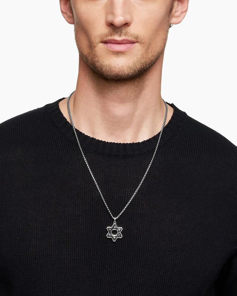 Streamline® Star of David Pendant in Sterling Silver with Black Diamonds, 25mm