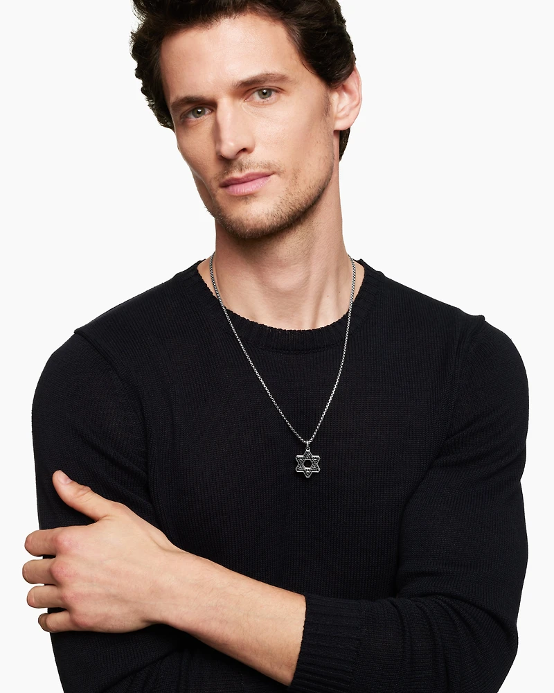 Streamline® Star of David Pendant in Sterling Silver with Black Diamonds, 25mm