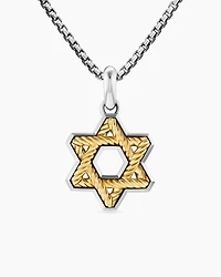 Cable Star of David Amulet in Sterling Silver with 18K Yellow Gold, 19mm