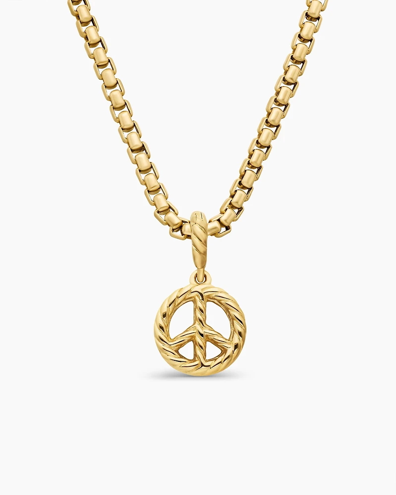 Peace Sign Amulet in 18K Yellow Gold with Diamonds, 11mm