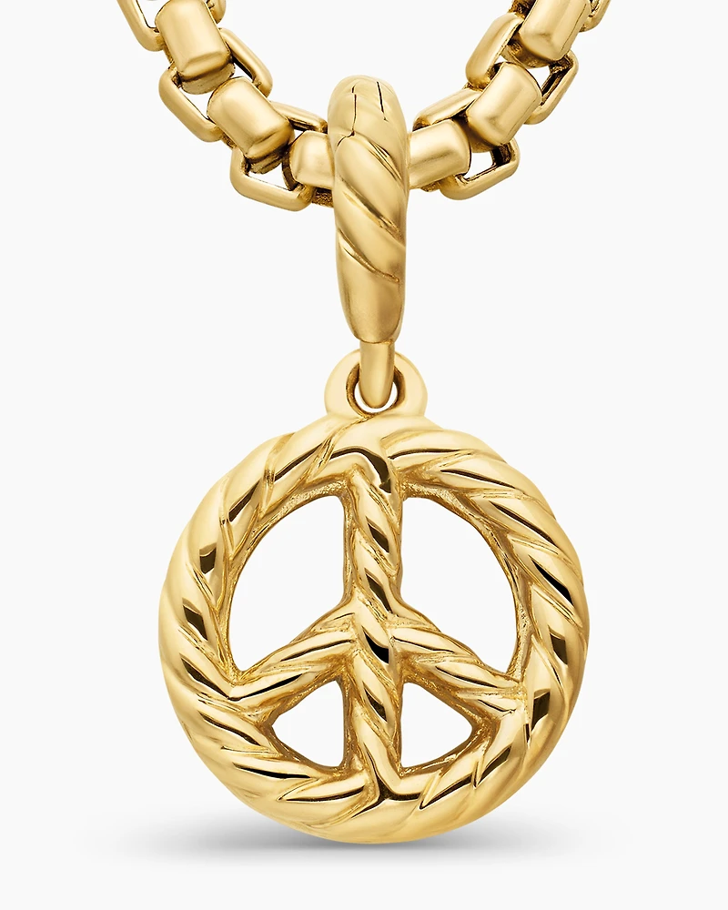Peace Sign Amulet in 18K Yellow Gold with Diamonds, 11mm