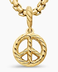 Peace Sign Amulet in 18K Yellow Gold with Diamonds, 11mm