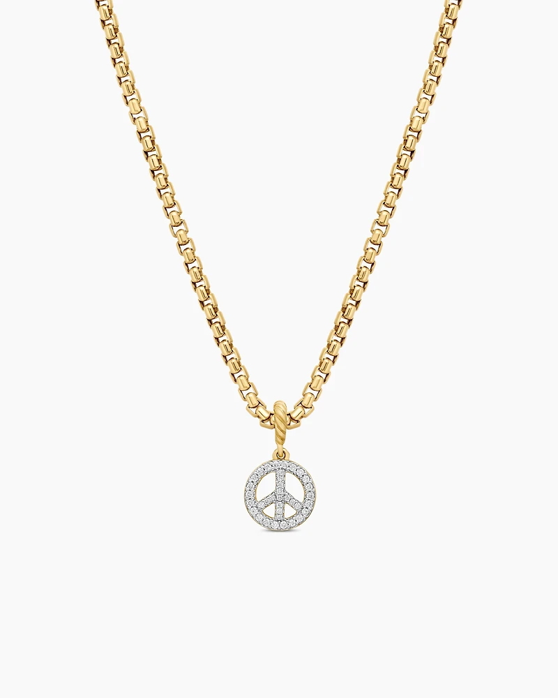 Peace Sign Amulet in 18K Yellow Gold with Diamonds, 11mm
