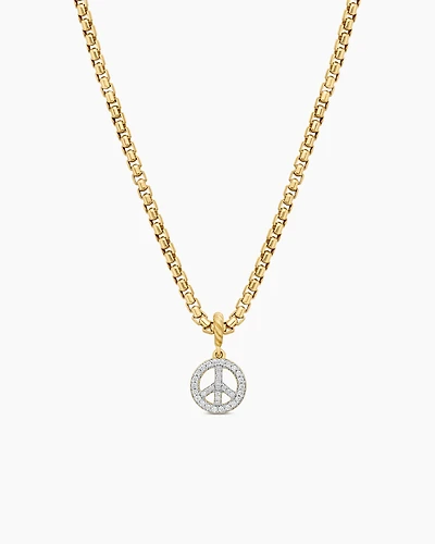 Peace Sign Amulet in 18K Yellow Gold with Diamonds, 19mm