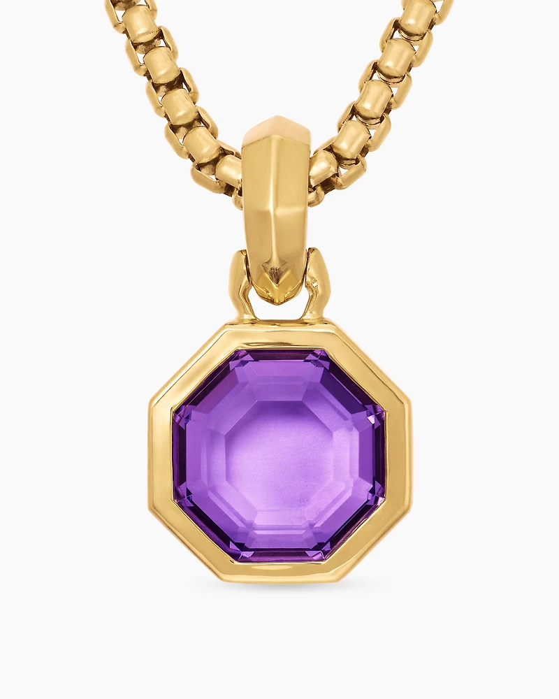 Octagon Cut Amulet in 18K Yellow Gold with Amethyst, 13mm