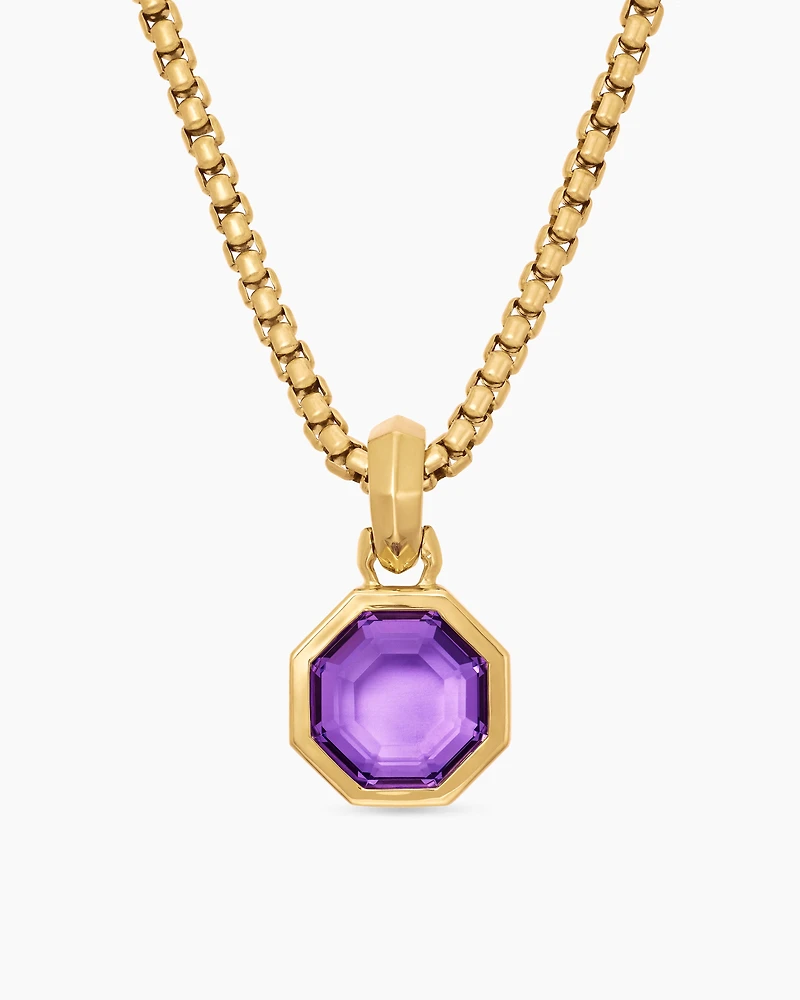 Octagon Cut Amulet in 18K Yellow Gold with Amethyst, 13mm