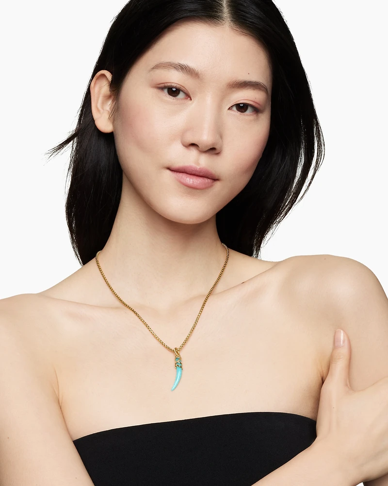Tusk Amulet with Amazonite and 18K Yellow Gold, 42mm