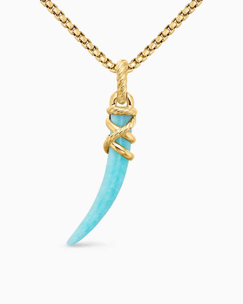 Tusk Amulet with Amazonite and 18K Yellow Gold, 42mm