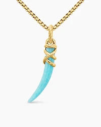 Tusk Amulet with Amazonite and 18K Yellow Gold, 42mm