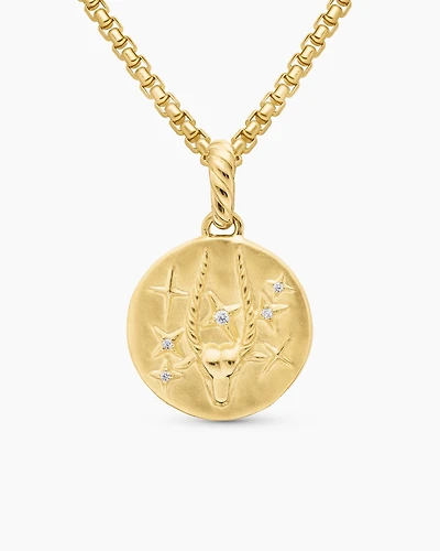 Capricorn Amulet in 18K Yellow Gold with Diamonds, 28.7mm