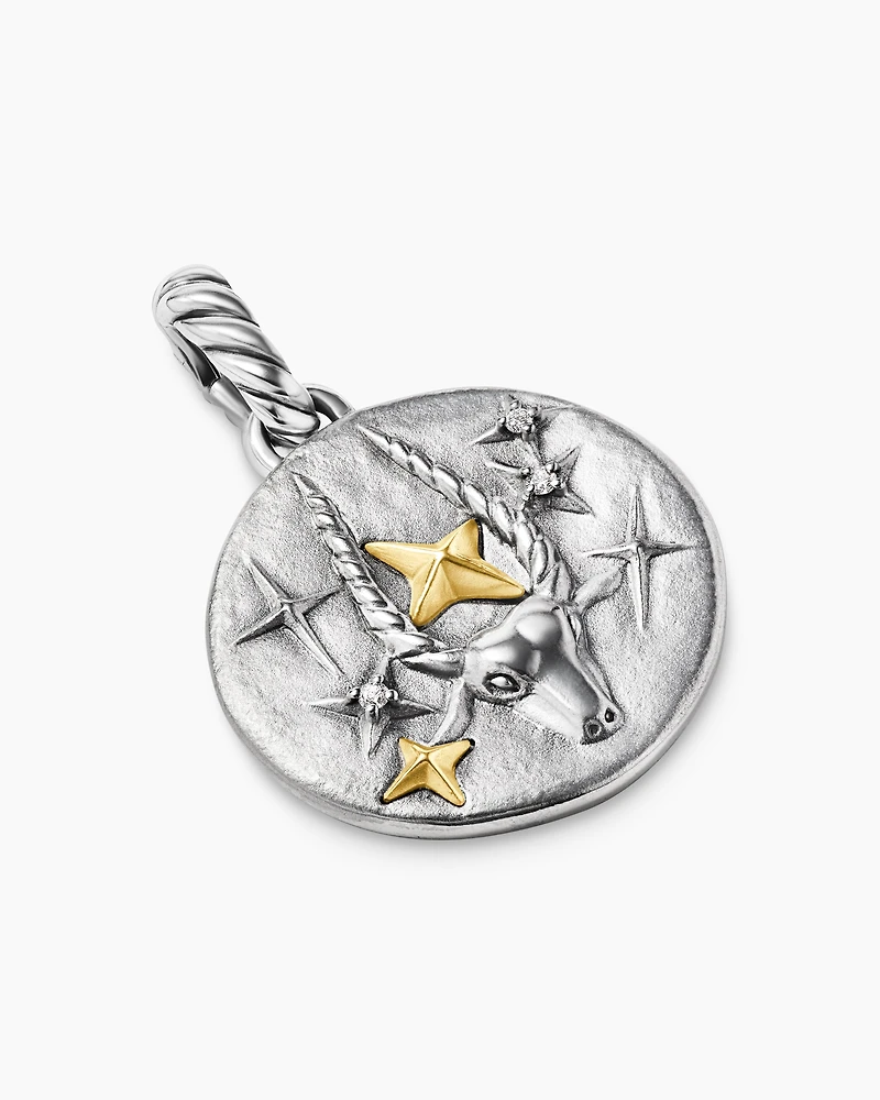 Capricorn Amulet in 18K Yellow Gold with Diamonds, 28.7mm