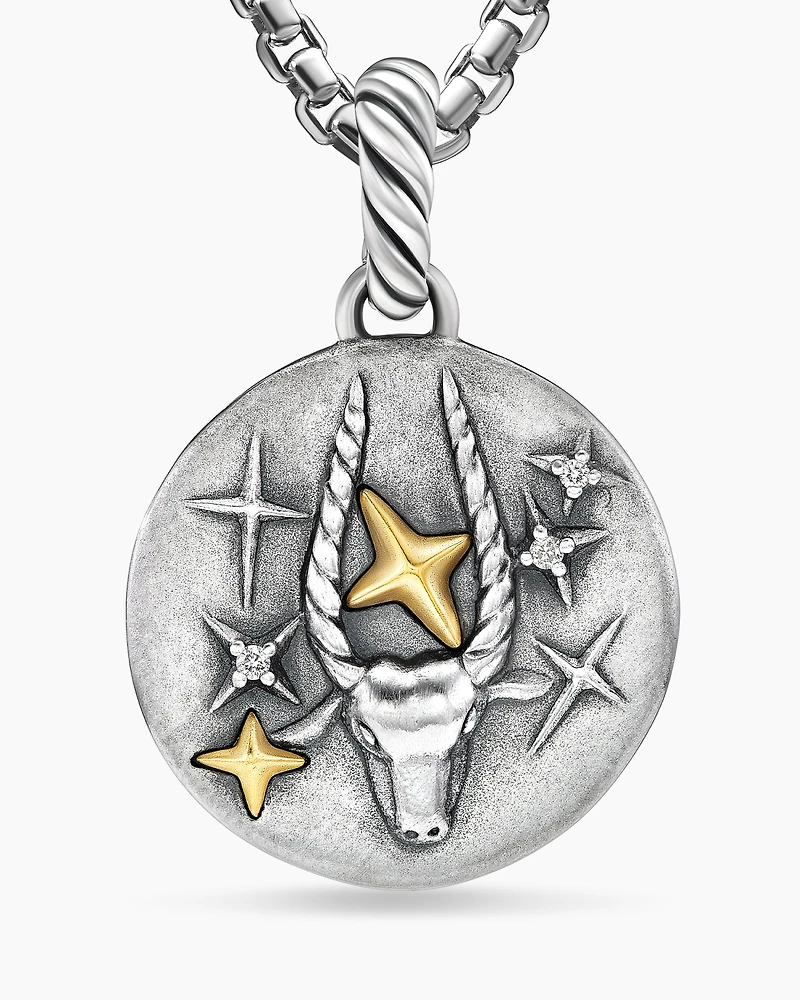 Capricorn Amulet in 18K Yellow Gold with Diamonds, 28.7mm