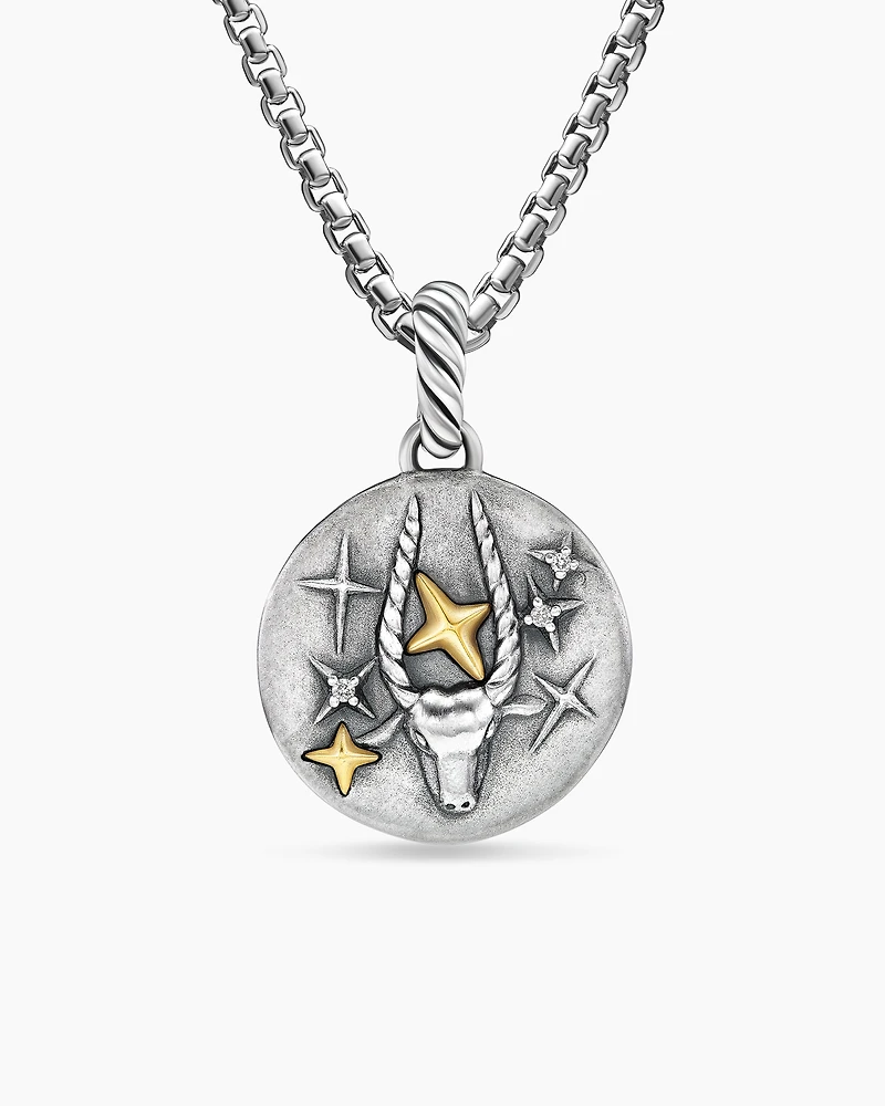 Capricorn Amulet in 18K Yellow Gold with Diamonds, 28.7mm