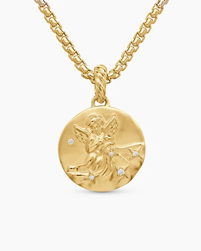 Aquarius Amulet in 18K Yellow Gold with Diamonds, 28.7mm