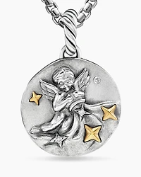 Aquarius Amulet in Sterling Silver with 18K Yellow Gold and Diamonds, 19mm