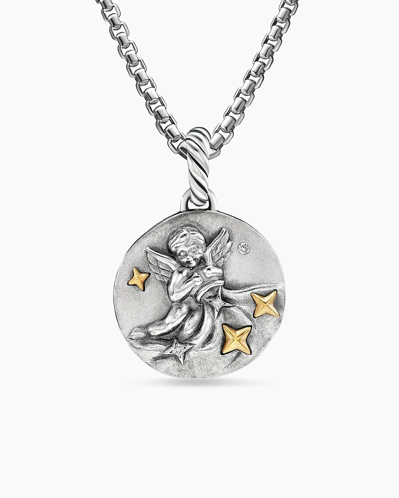 Aquarius Amulet in Sterling Silver with 18K Yellow Gold and Diamonds, 19mm