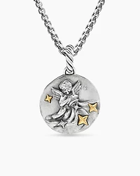 Aquarius Amulet in Sterling Silver with 18K Yellow Gold and Diamonds, 19mm