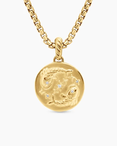 Pisces Amulet in 18K Yellow Gold with Diamonds, 28.7mm