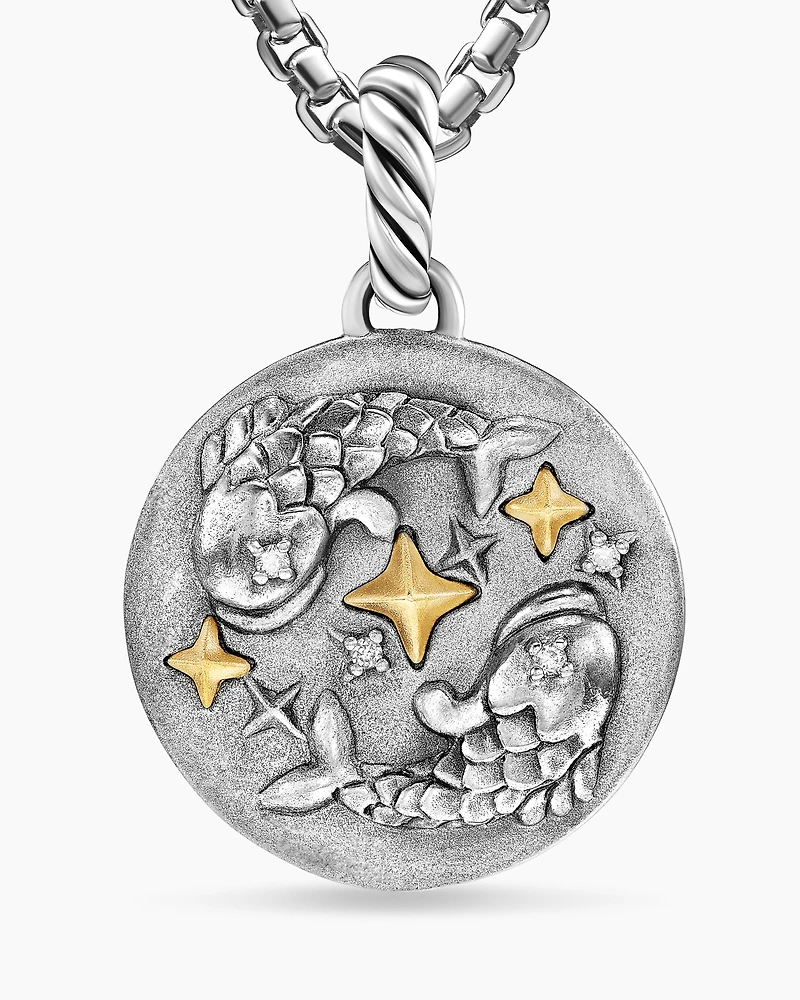 Pisces Amulet in 18K Yellow Gold with Diamonds, 28.7mm