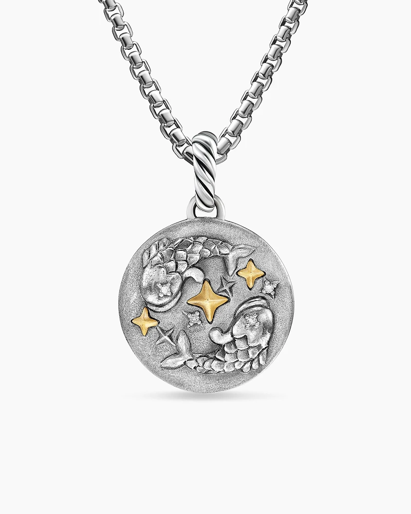 Pisces Amulet in 18K Yellow Gold with Diamonds, 28.7mm