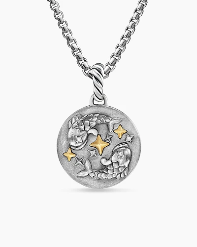 Pisces Amulet in 18K Yellow Gold with Diamonds, 28.7mm