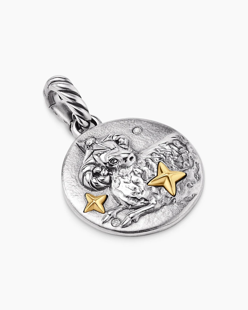 Aries Amulet in 18K Yellow Gold with Diamonds, 28.7mm
