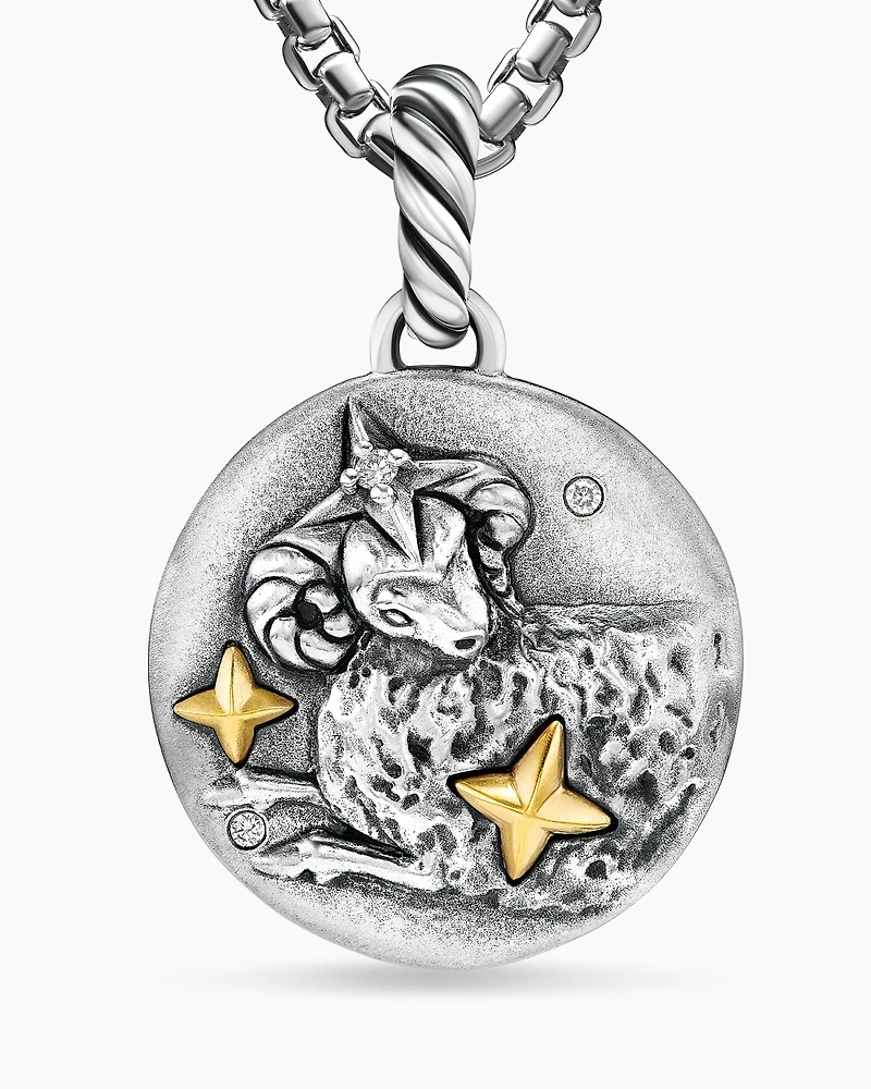 Aries Amulet in 18K Yellow Gold with Diamonds, 28.7mm
