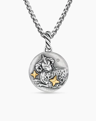 Aries Amulet in 18K Yellow Gold with Diamonds, 28.7mm