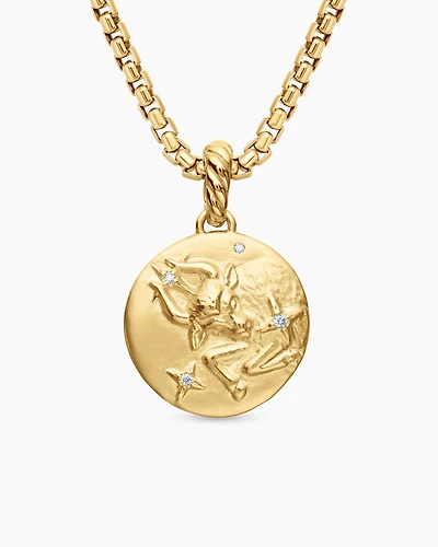Taurus Amulet in 18K Yellow Gold with Diamonds, 28.7mm