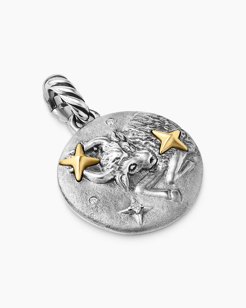 Taurus Amulet in 18K Yellow Gold with Diamonds, 28.7mm