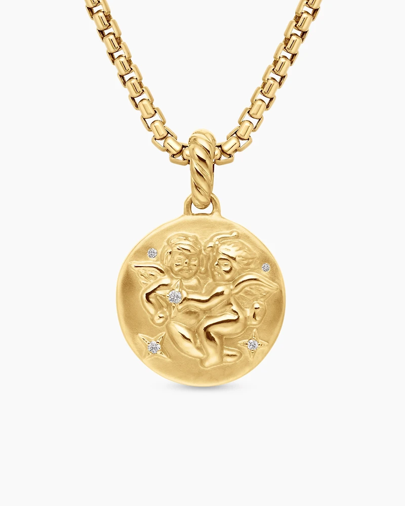 Gemini Amulet in 18K Yellow Gold with Diamonds, 28.7mm
