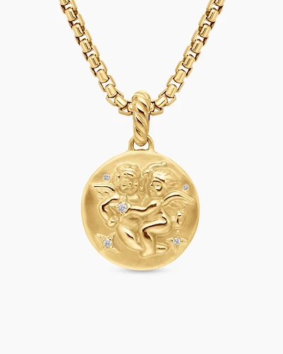 Gemini Amulet in 18K Yellow Gold with Diamonds, 28.7mm